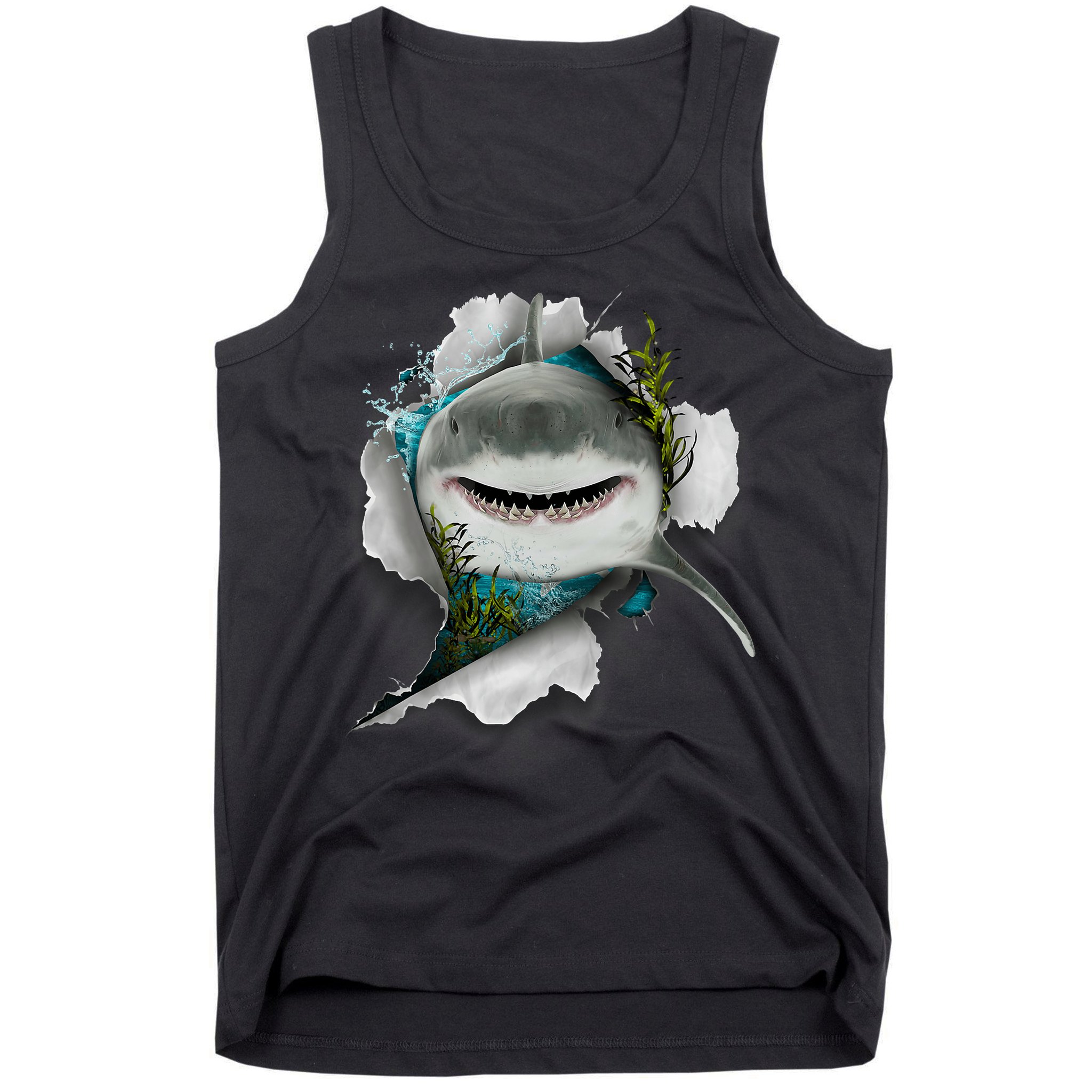 Shark Great White Shark Deep Sea Fishing Funny Shark Tank Top