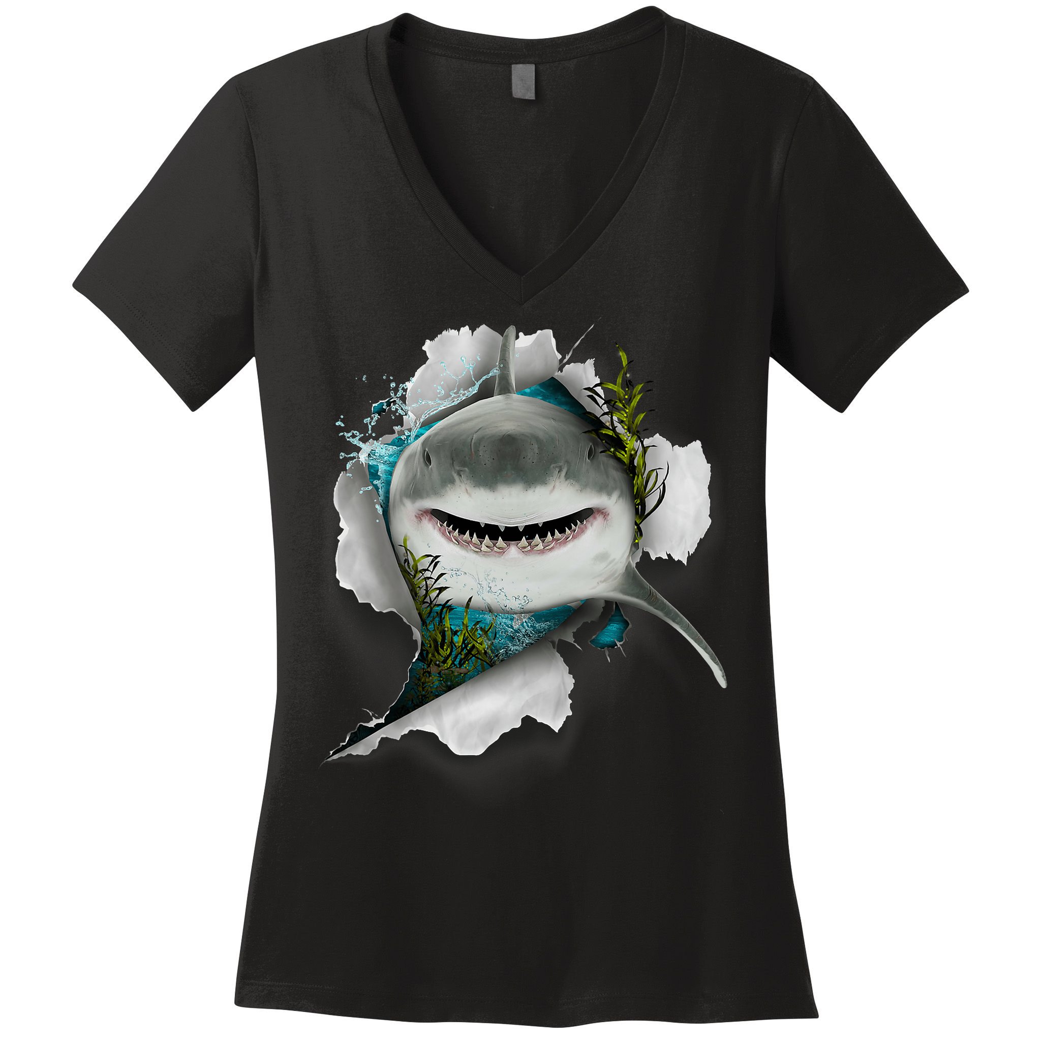 Shark Great White Shark Deep Sea Fishing Funny Shark Women's V-Neck T-Shirt