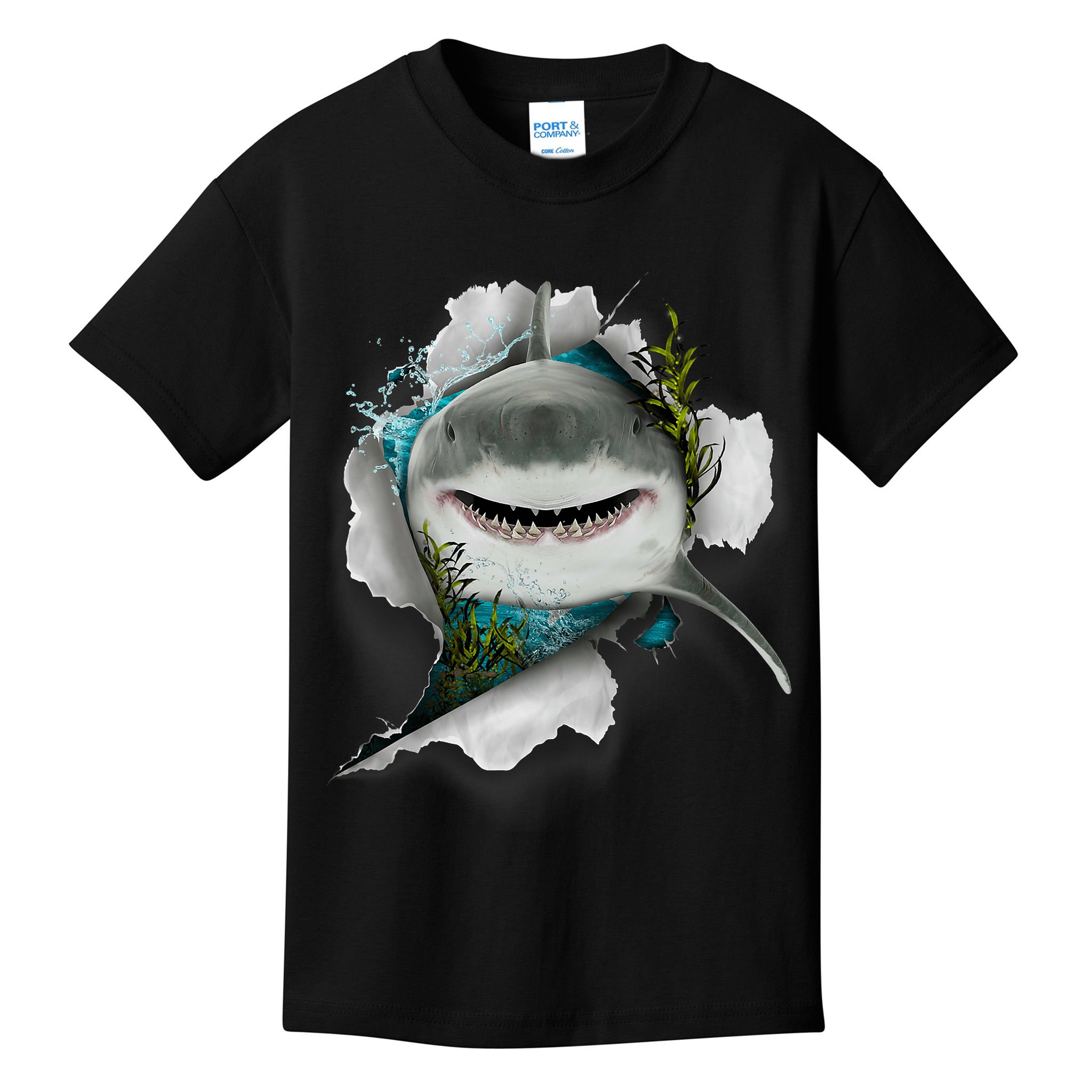 Shark Great White Shark Deep Sea Fishing Funny Shark Kids T-Shirt