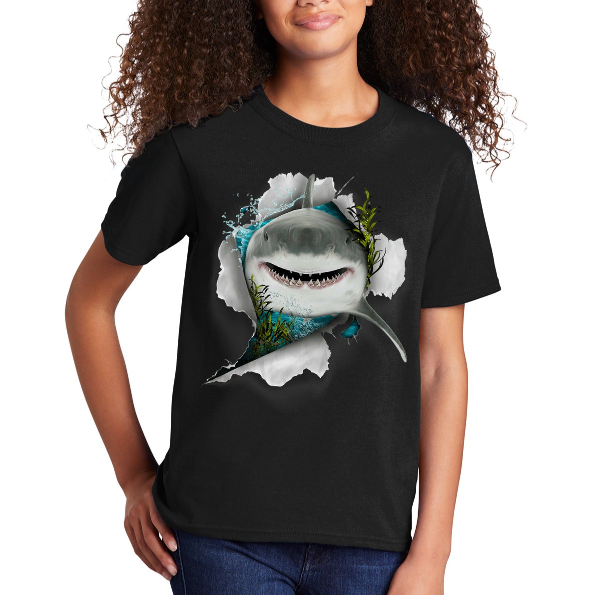 Shark Great White Shark Deep Sea Fishing Funny Shark Kids T-Shirt