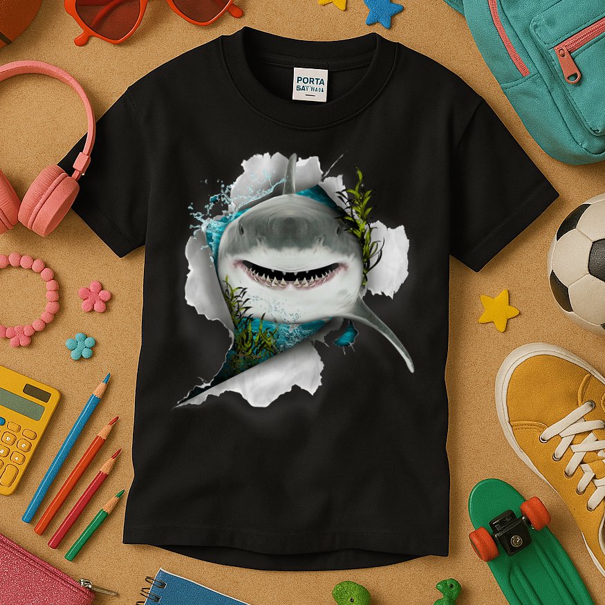 Shark Great White Shark Deep Sea Fishing Funny Shark Kids T-Shirt