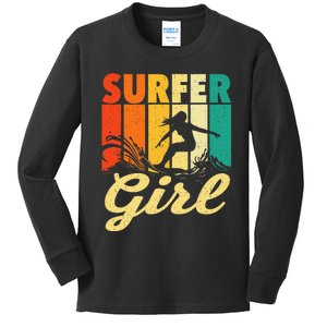 Surfer Girl Waves Surfing Trainer Surfboard Lover Kids Long Sleeve Shirt