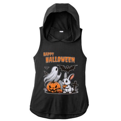 Spooky Ghost With Bunny Ladies PosiCharge Tri-Blend Wicking Draft Hoodie Tank