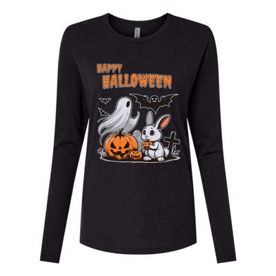 Spooky Ghost With Bunny Womens Cotton Relaxed Long Sleeve T-Shirt