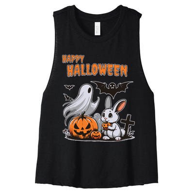 Spooky Ghost With Bunny Women's Racerback Cropped Tank