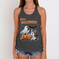 Spooky Ghost With Bunny Women's Knotted Racerback Tank