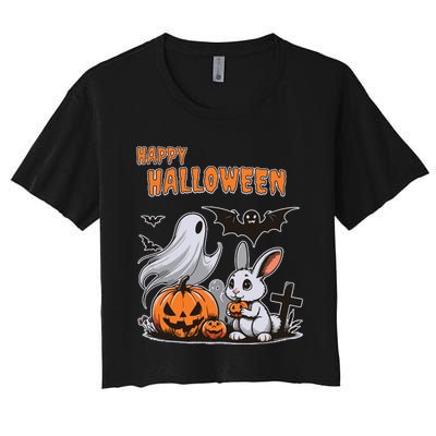 Spooky Ghost With Bunny Women's Crop Top Tee