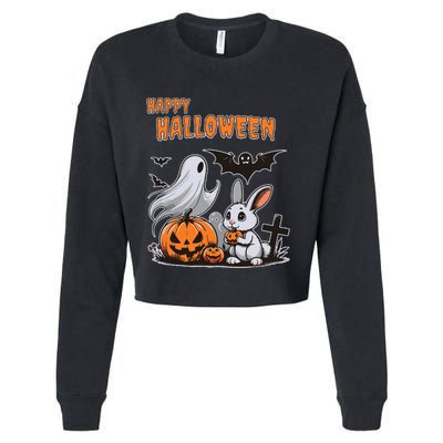 Spooky Ghost With Bunny Cropped Pullover Crew