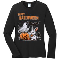 Spooky Ghost With Bunny Ladies Long Sleeve Shirt