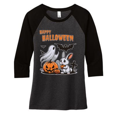 Spooky Ghost With Bunny Women's Tri-Blend 3/4-Sleeve Raglan Shirt