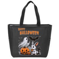 Spooky Ghost With Bunny Zip Tote Bag