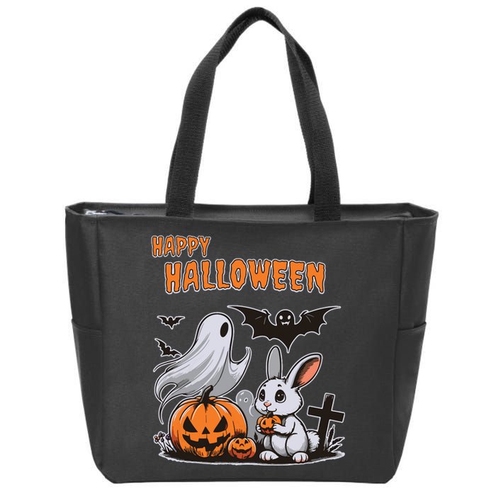 Spooky Ghost With Bunny Zip Tote Bag