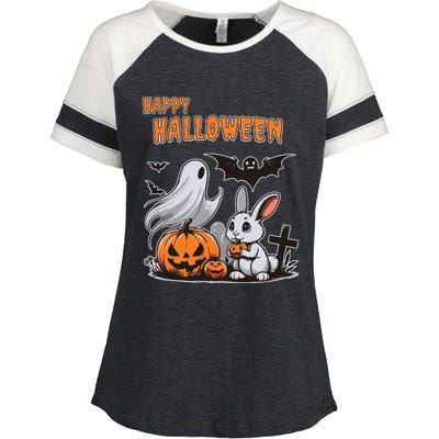 Spooky Ghost With Bunny Enza Ladies Jersey Colorblock Tee