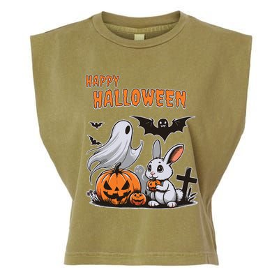 Spooky Ghost With Bunny Garment-Dyed Women's Muscle Tee