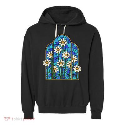 Stained Glass Wildflower Flower Kaleidoscope Church Window Garment-Dyed Fleece Hoodie
