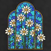 Stained Glass Wildflower Flower Kaleidoscope Church Window 7 Panel Mesh Trucker Snapback Hat