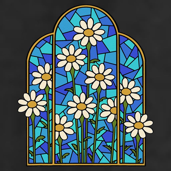 Stained Glass Wildflower Flower Kaleidoscope Church Window 7 Panel Mesh Trucker Snapback Hat