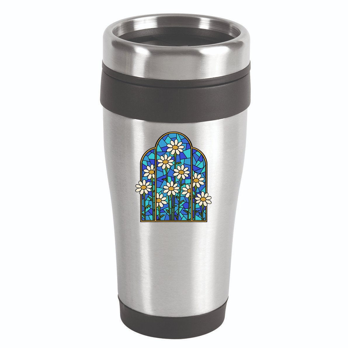 Stained Glass Wildflower Flower Kaleidoscope Church Window 16oz Travel Tumbler