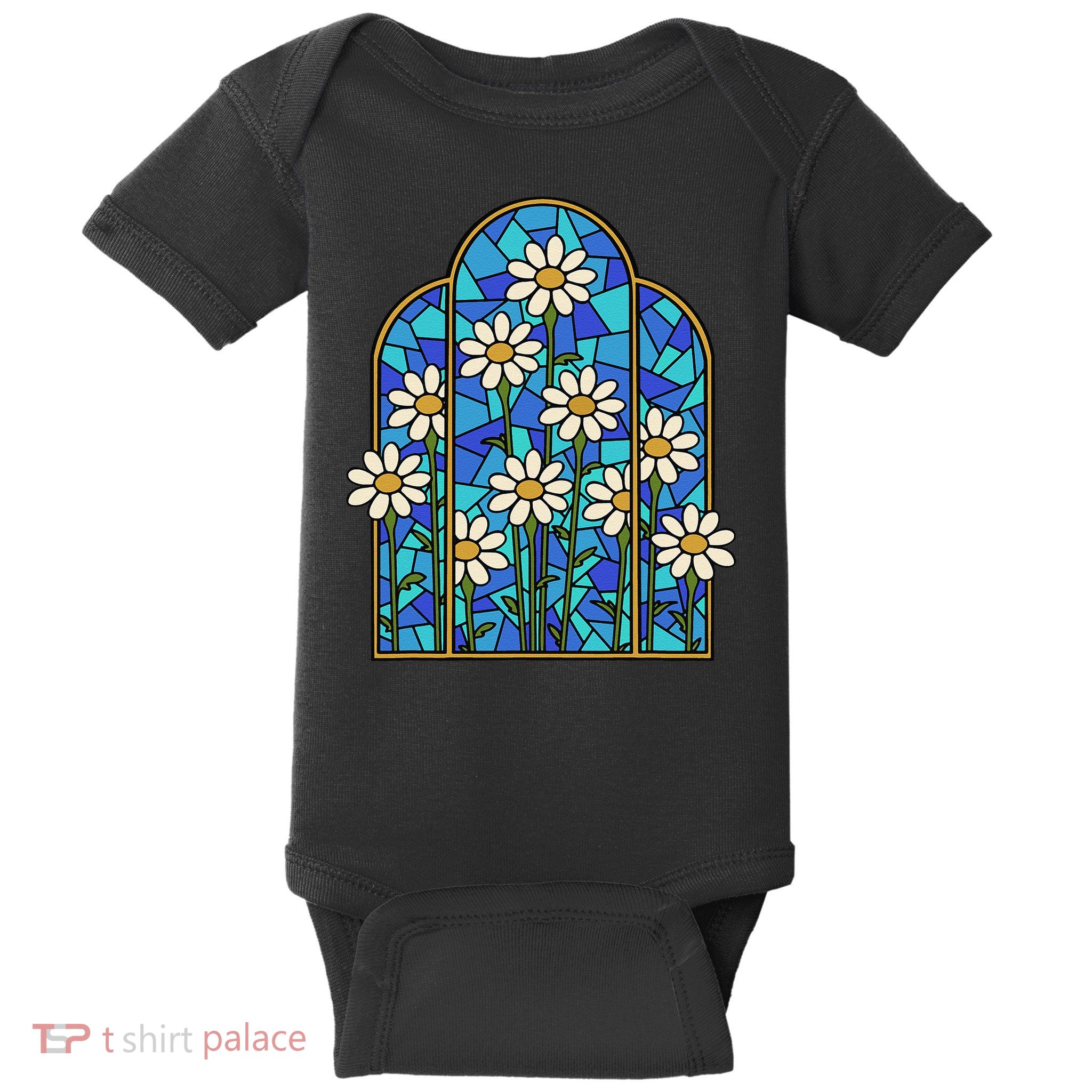 Stained Glass Wildflower Flower Kaleidoscope Church Window Baby Bodysuit