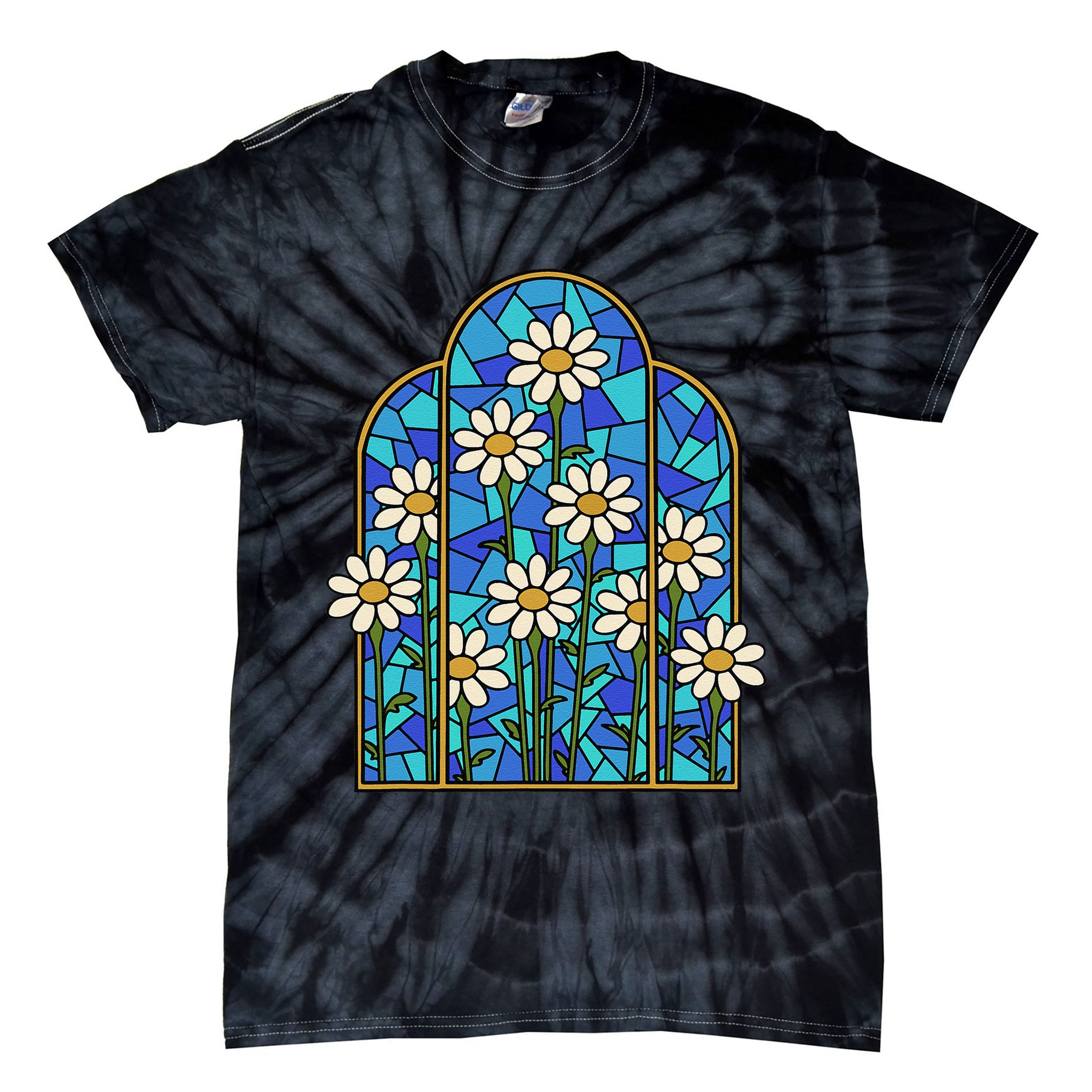 Stained Glass Wildflower Flower Kaleidoscope Church Window Tie-Dye T-Shirt