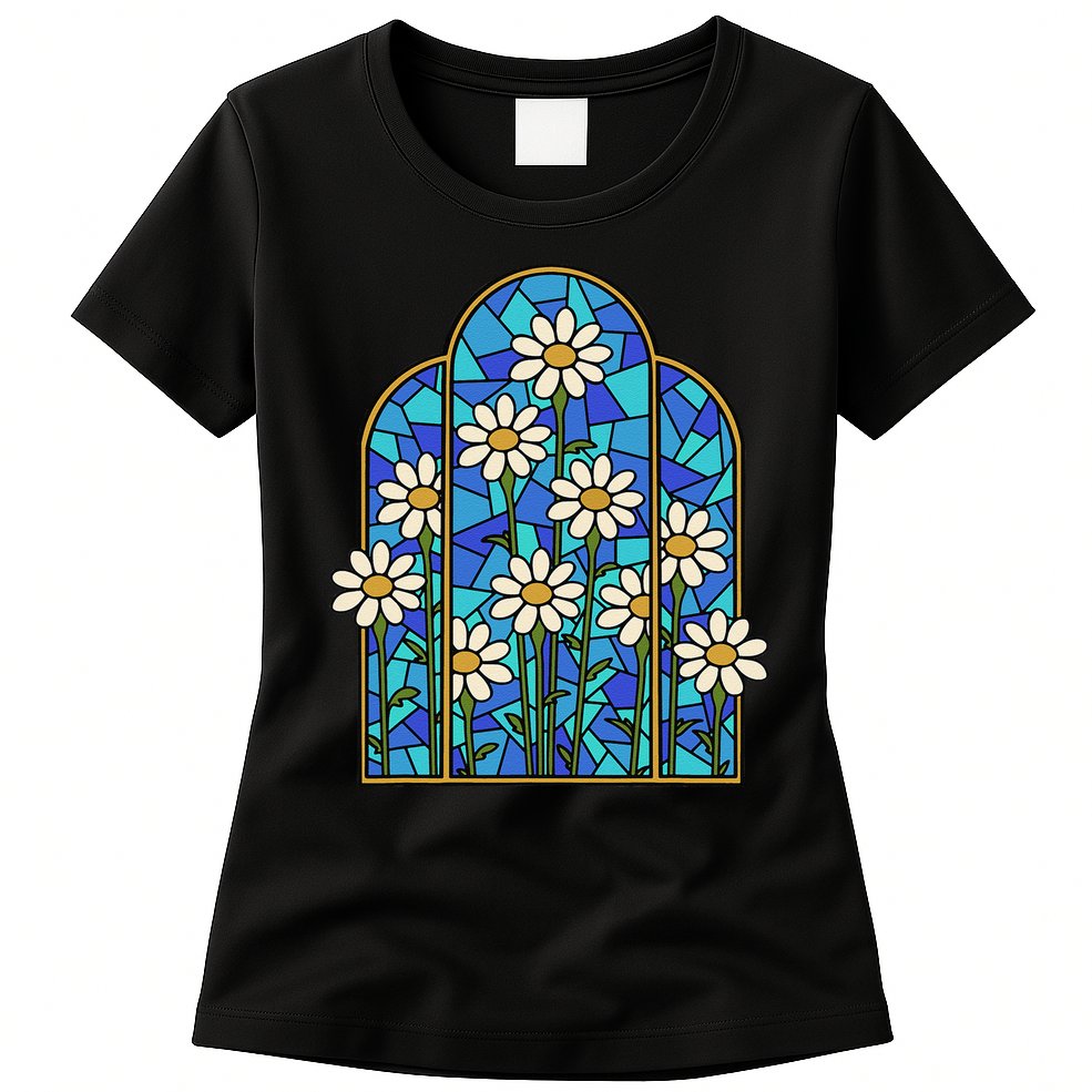 Stained Glass Wildflower Flower Kaleidoscope Church Window Womens T-Shirt