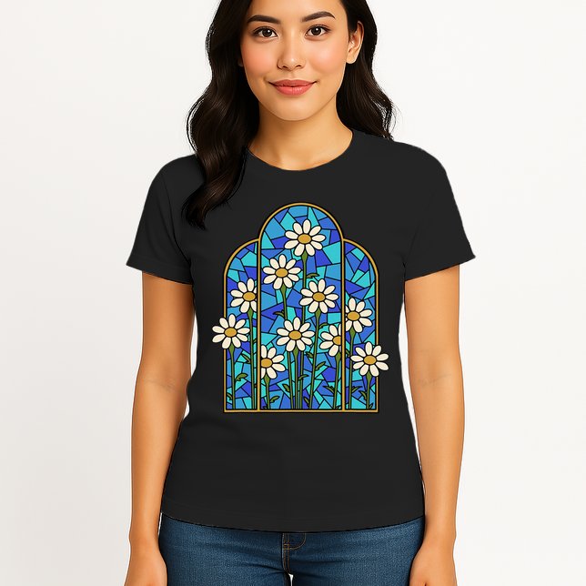 Stained Glass Wildflower Flower Kaleidoscope Church Window Womens T-Shirt