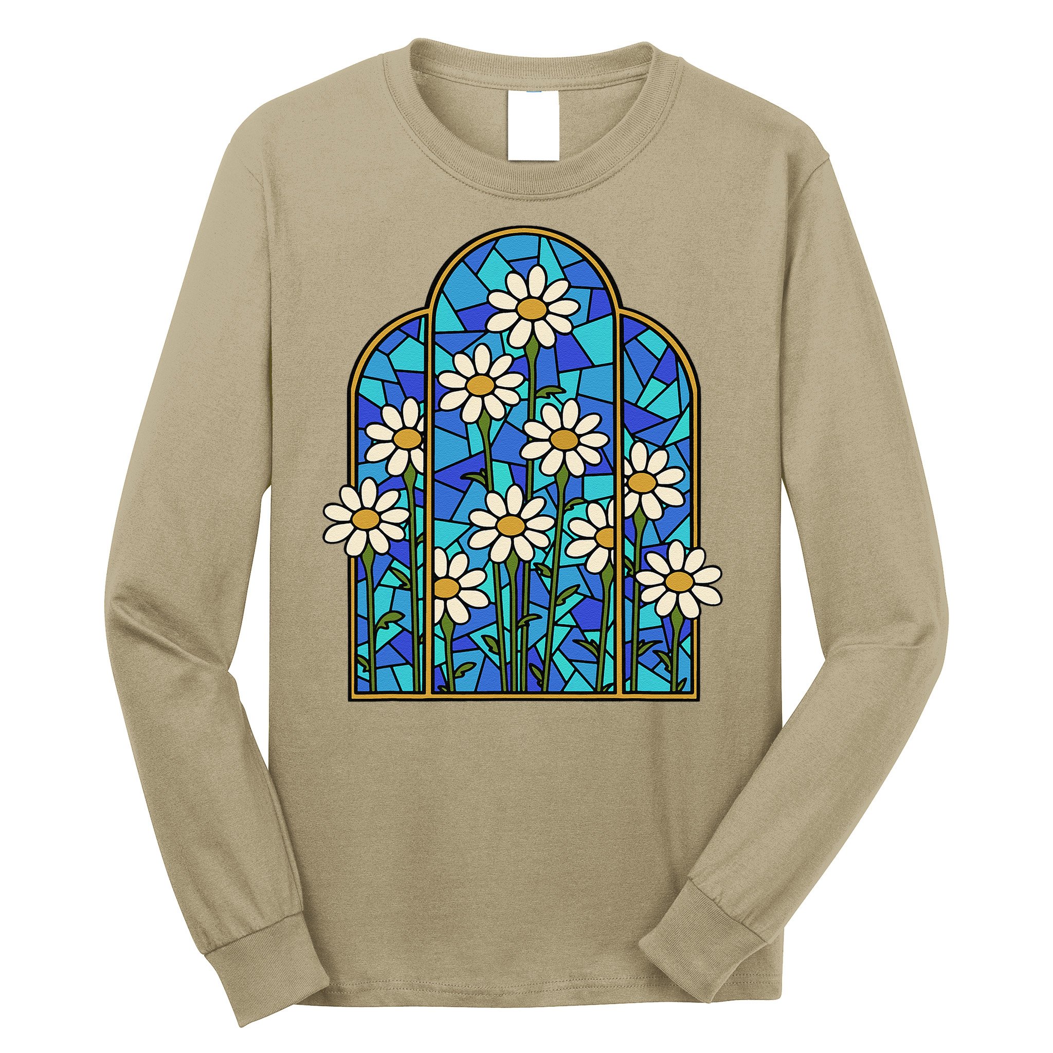 Stained Glass Wildflower Flower Kaleidoscope Church Window Long Sleeve Shirt