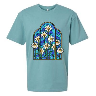 Stained Glass Wildflower Flower Kaleidoscope Church Window Sueded Cloud Jersey T-Shirt