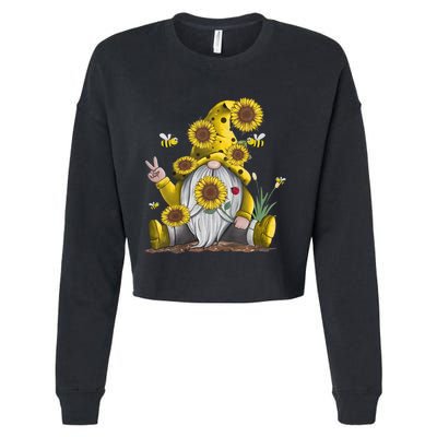 Sunflower Gnome With Bee Funny Hippie Gnome Cropped Pullover Crew