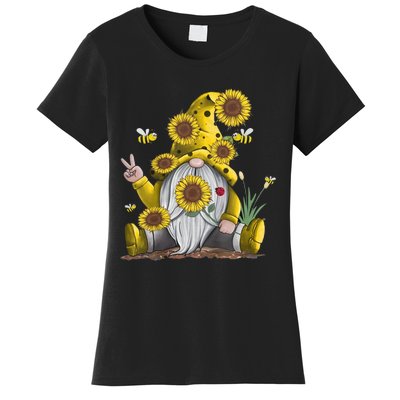 Sunflower Gnome With Bee Funny Hippie Gnome Women's T-Shirt