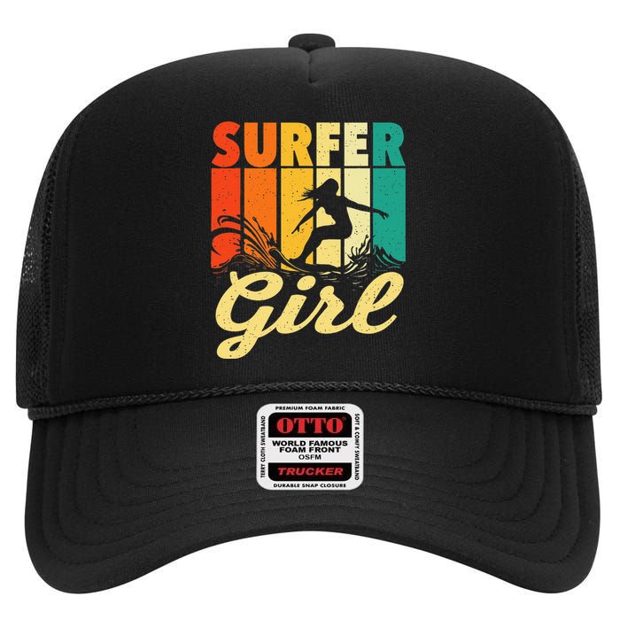 Surfer Girl Waves Surfing Trainer Surfboard Lover High Crown Mesh Back Trucker Hat