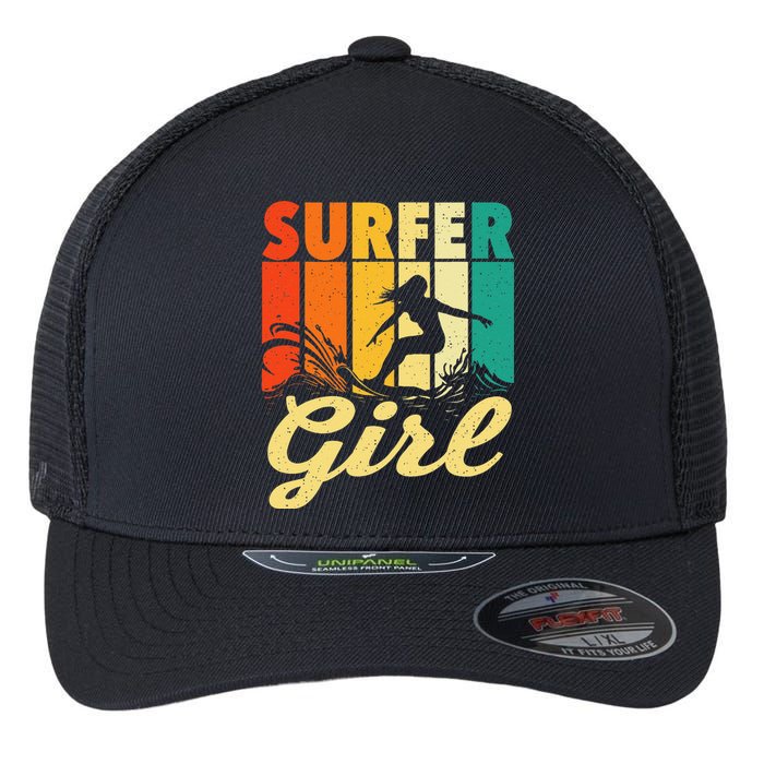 Surfer Girl Waves Surfing Trainer Surfboard Lover Flexfit Unipanel Trucker Cap