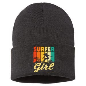 Surfer Girl Waves Surfing Trainer Surfboard Lover Sustainable Knit Beanie