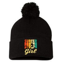 Surfer Girl Waves Surfing Trainer Surfboard Lover Pom Pom 12in Knit Beanie