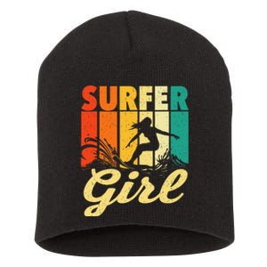 Surfer Girl Waves Surfing Trainer Surfboard Lover Short Acrylic Beanie