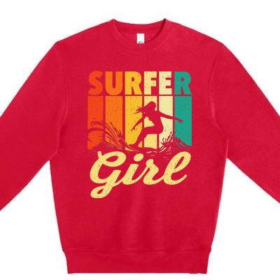 Surfer Girl Waves Surfing Trainer Surfboard Lover Premium Crewneck Sweatshirt