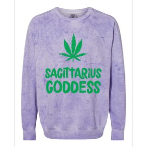 Sagittarius Goddess Weed Leaf Marijuana Horoscope Astrology Gift Colorblast Crewneck Sweatshirt