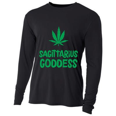 Sagittarius Goddess Weed Leaf Marijuana Horoscope Astrology Gift Cooling Performance Long Sleeve Crew