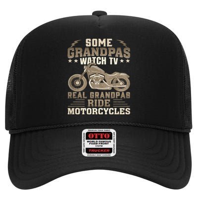 Some Grandpas Watch TV Real Grandpas Ride Motorcycles High Crown Mesh Back Trucker Hat