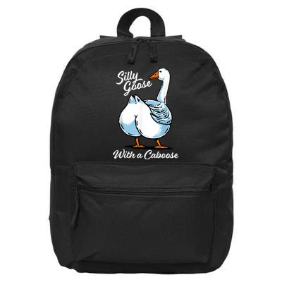 Silly Goose With A Caboose Funny 16 in Basic Backpack