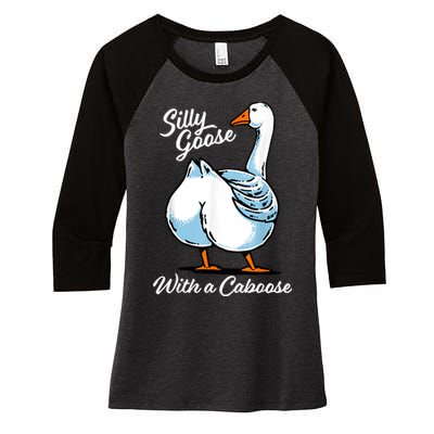 Silly Goose With A Caboose Funny Women's Tri-Blend 3/4-Sleeve Raglan Shirt