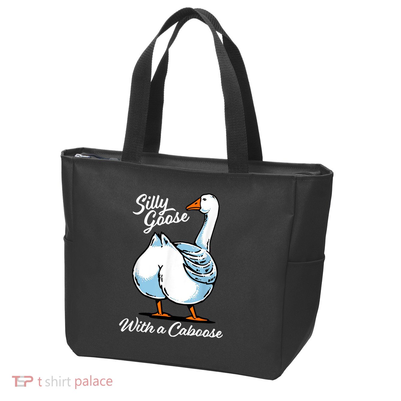 Silly Goose With A Caboose Funny Zip Tote Bag