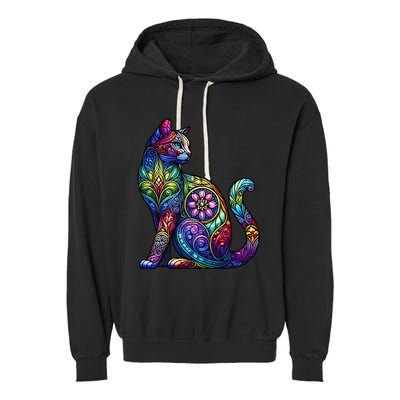 Stained Glass Window Cat Art Garment-Dyed Fleece Hoodie