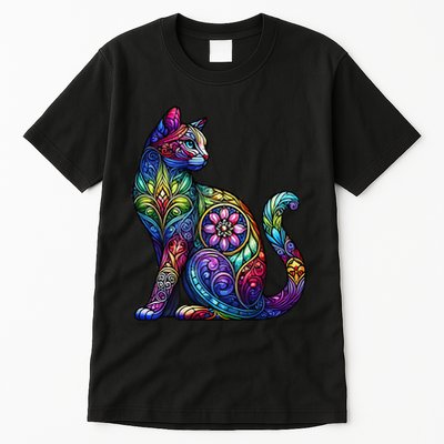 Stained Glass Window Cat Art Tall T-Shirt