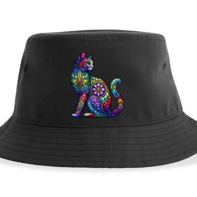 Stained Glass Window Cat Art Sustainable Bucket Hat