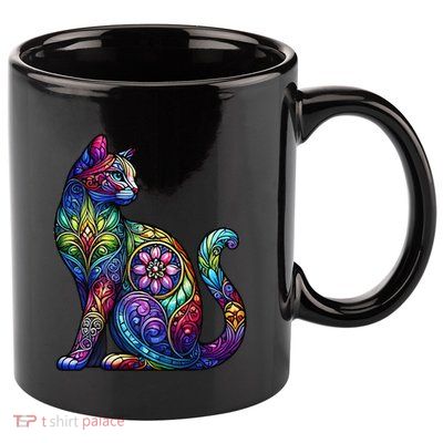Stained Glass Window Cat Art 11oz C Handle Ceramic Mug