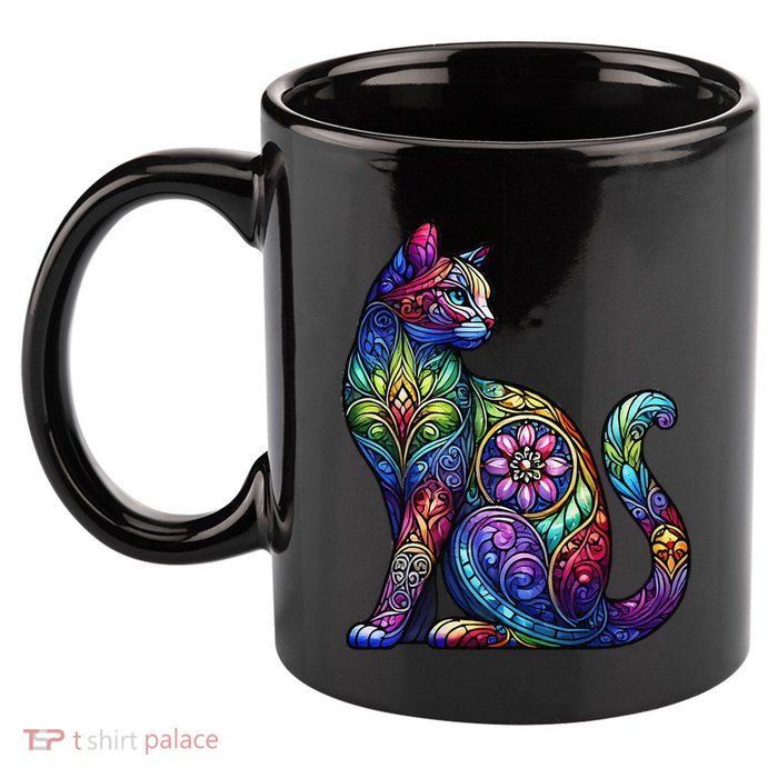 Stained Glass Window Cat Art 11oz C Handle Ceramic Mug