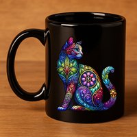 Stained Glass Window Cat Art 11oz C Handle Ceramic Mug