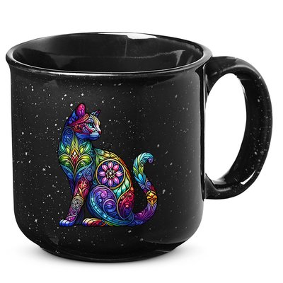 Stained Glass Window Cat Art 15oz Campfire Ceramic Mug