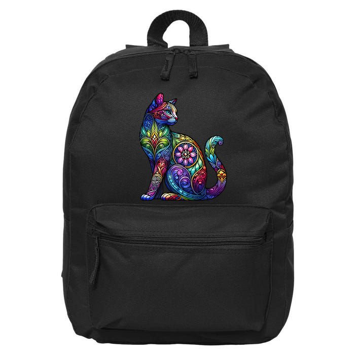 Stained Glass Window Cat Art 16 in Basic Backpack